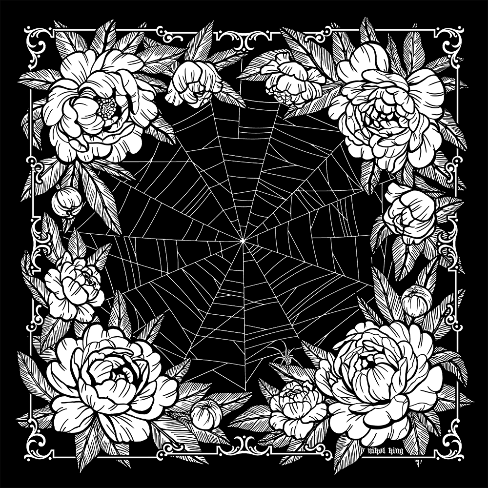 Spiderweb & Peonies Bandana